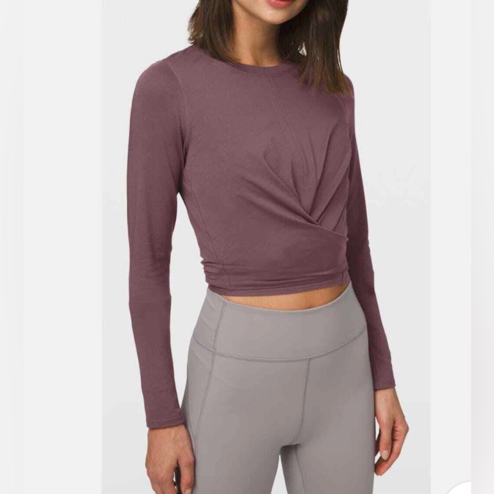 Lululemon time to restore long sleeve twist tie top 8 antique bark